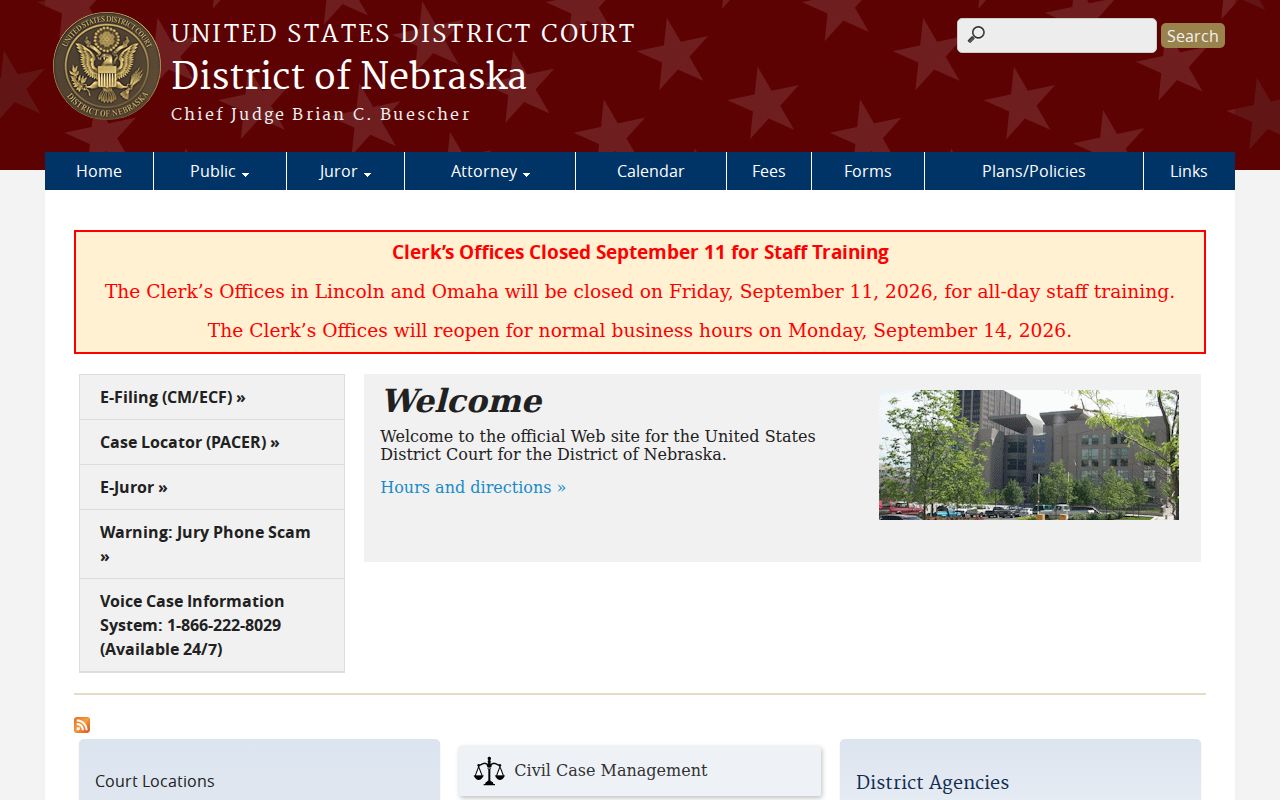 Box Butte docket search distinction showing the District of Nebraska federal court