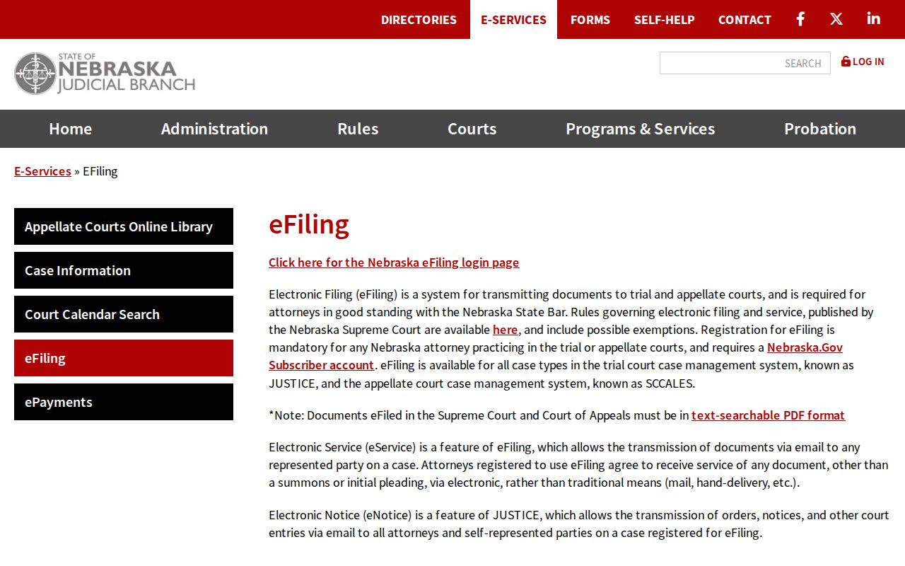 Box Butte civil docket Nebraska court eFiling information