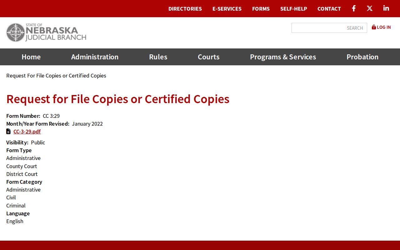 Box Butte court records request page for plain and certified file copies