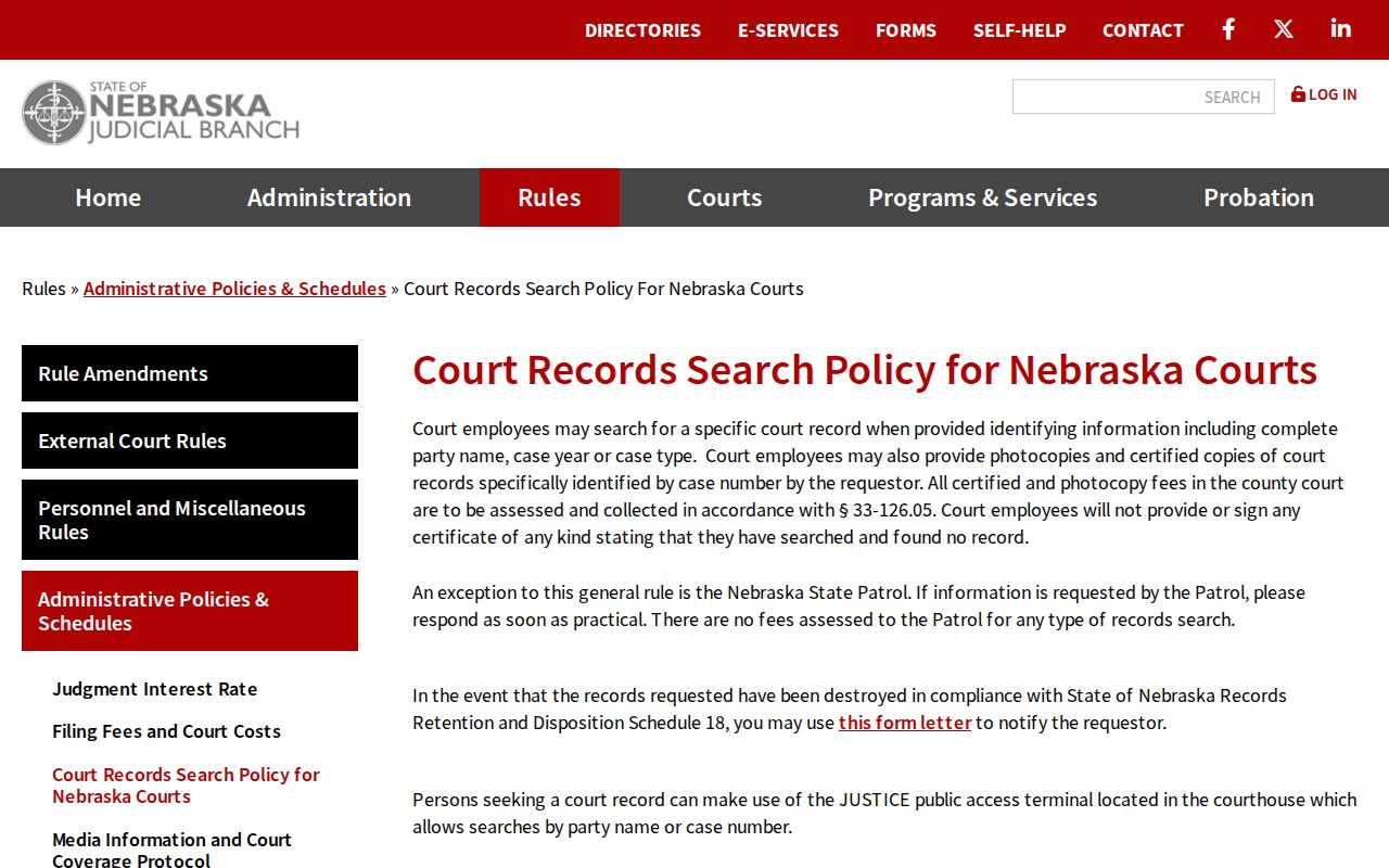 Box Butte criminal docket court-record search policy