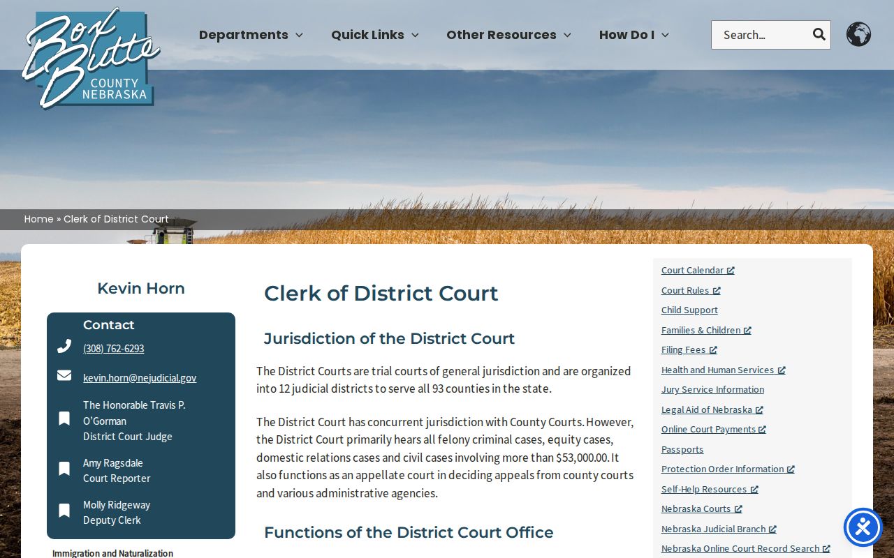 Box Butte County court records District Court Clerk office and duties