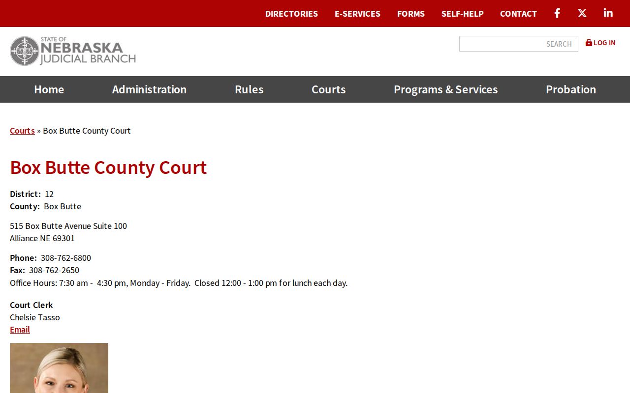 Box Butte County court docket state directory for County Court