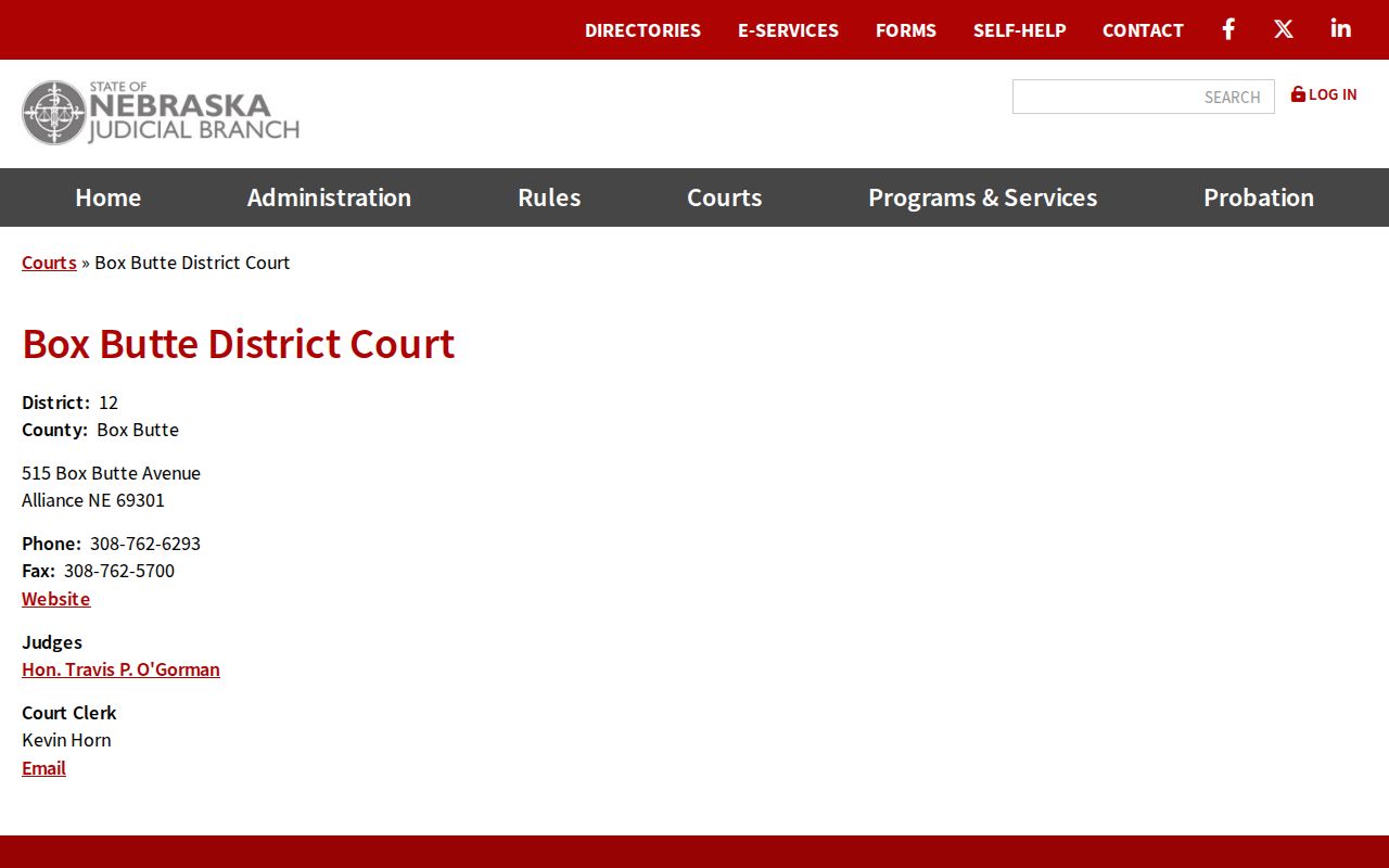 Box Butte County court records state directory for District Court