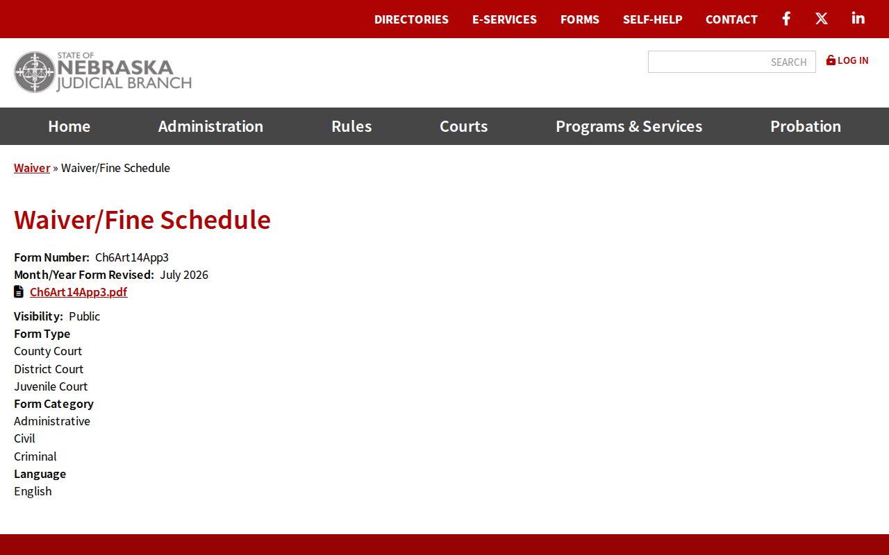 Box Butte traffic court Nebraska waiver fine schedule